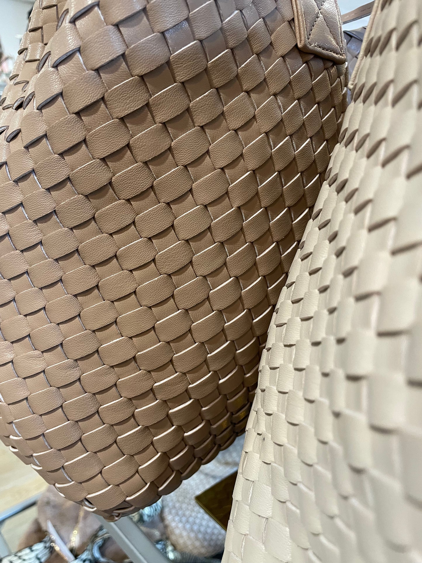 Beige Faux leather Weave Tote bag