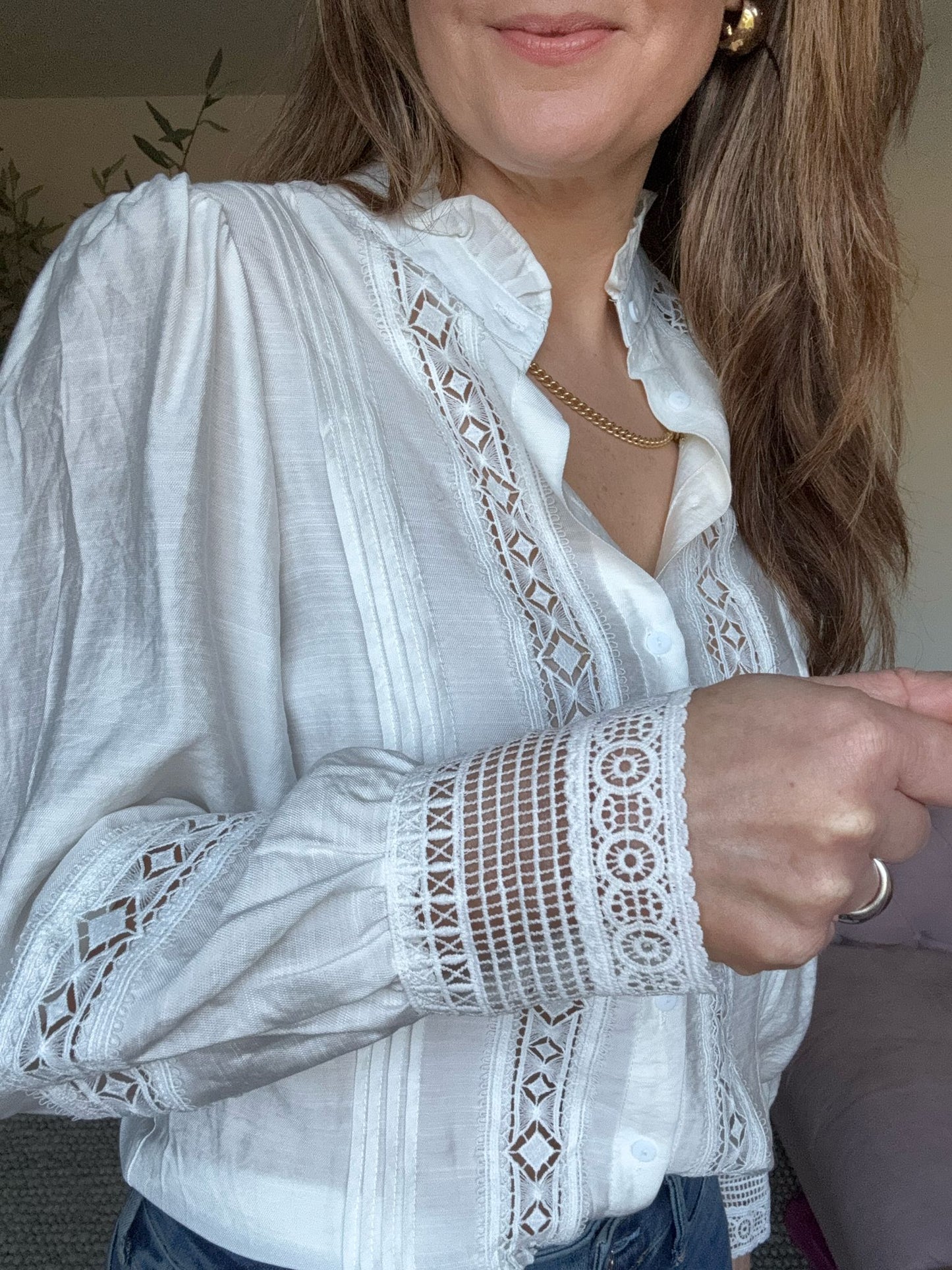 White Marketa Embroidery Detailed Blouse