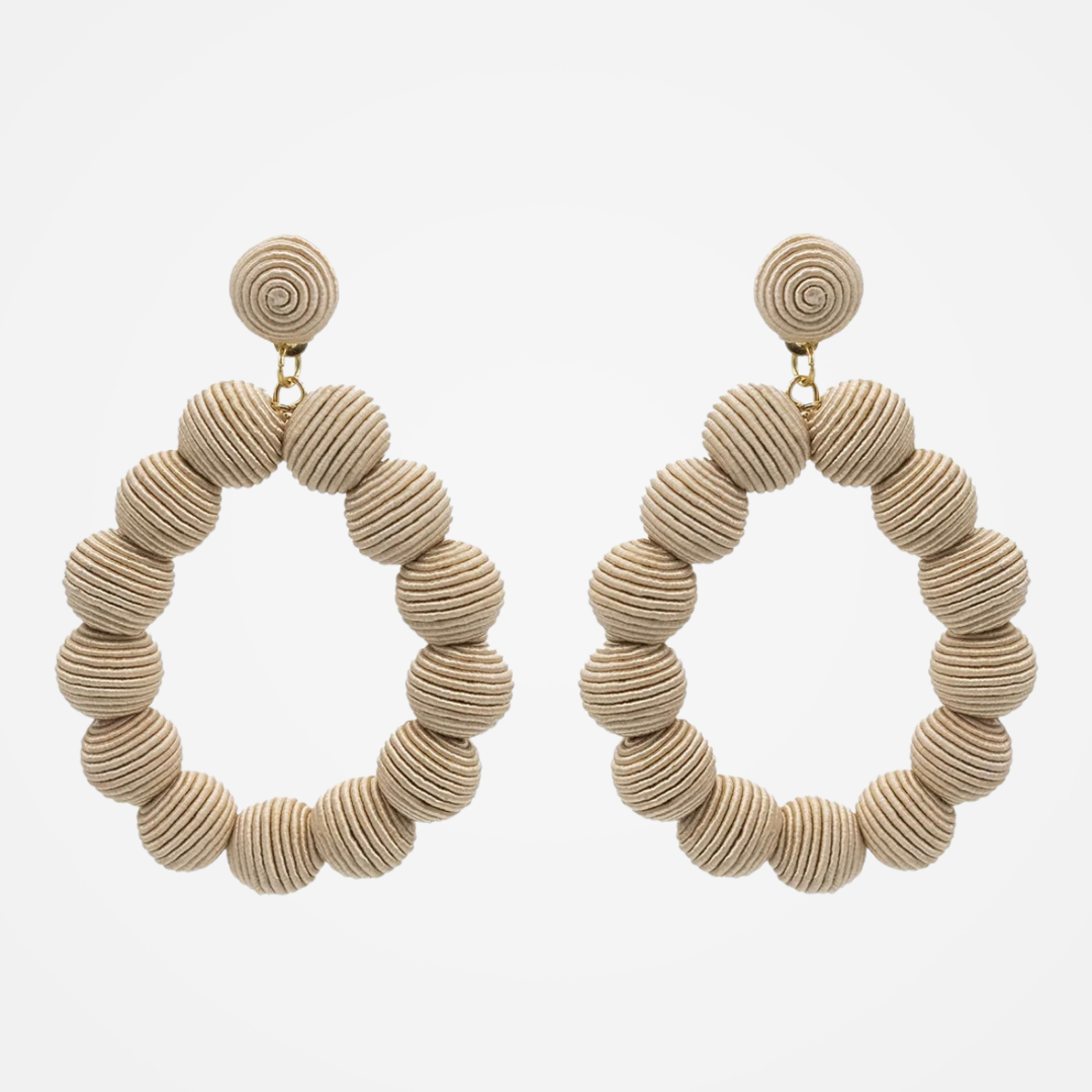 Ivory Woven ball Oval Earrings