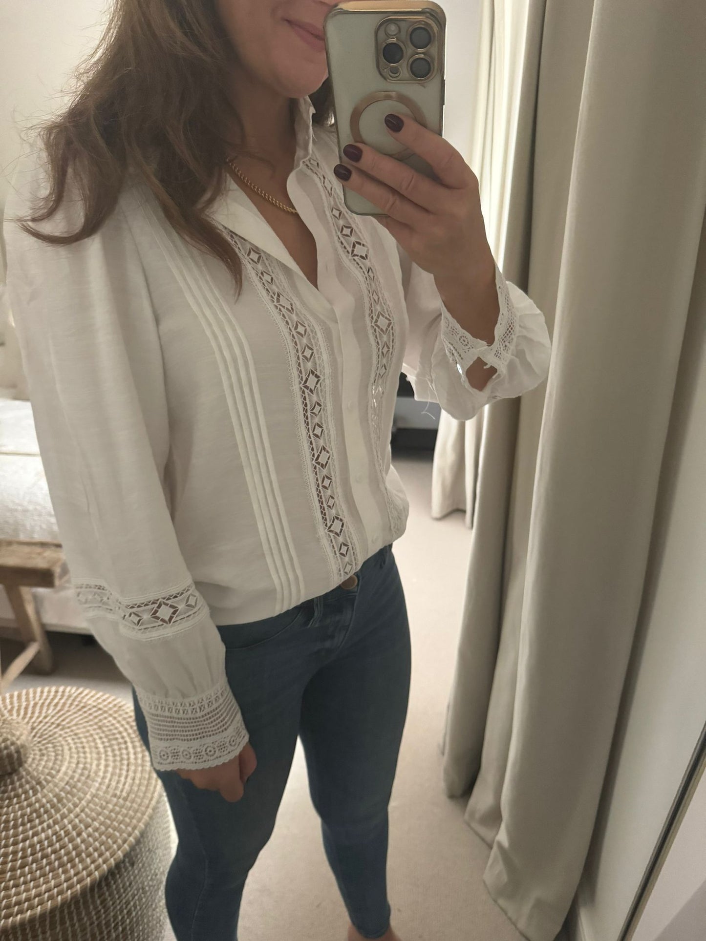 White Marketa Embroidery Detailed Blouse