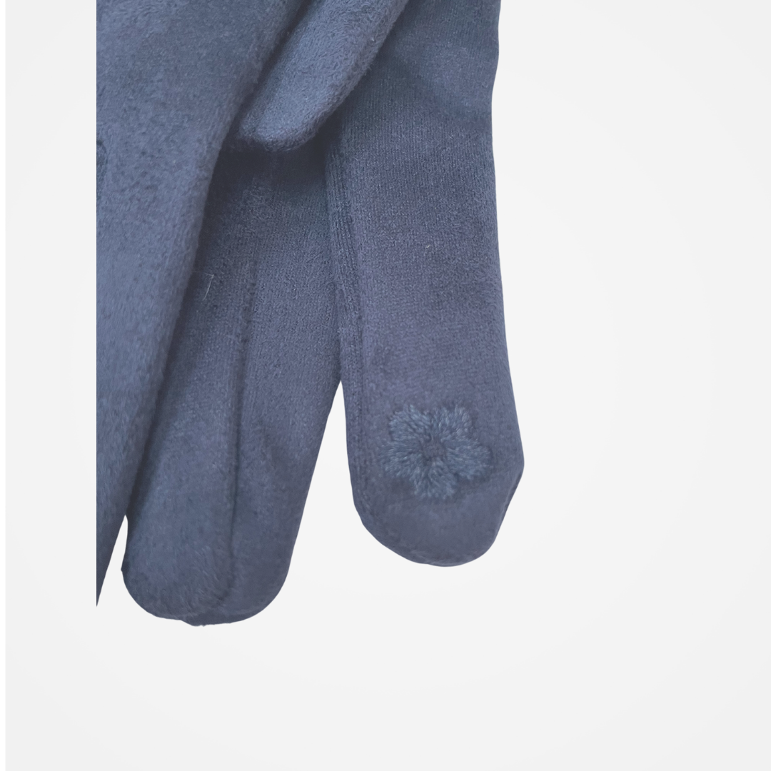 Grey Gloves with Faux Fur Trim