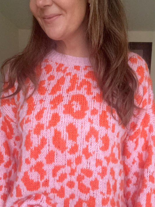 Pink and Orange Leopard Print Jumper