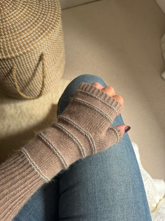 Taupe/silver Angora Fingerless Gloves