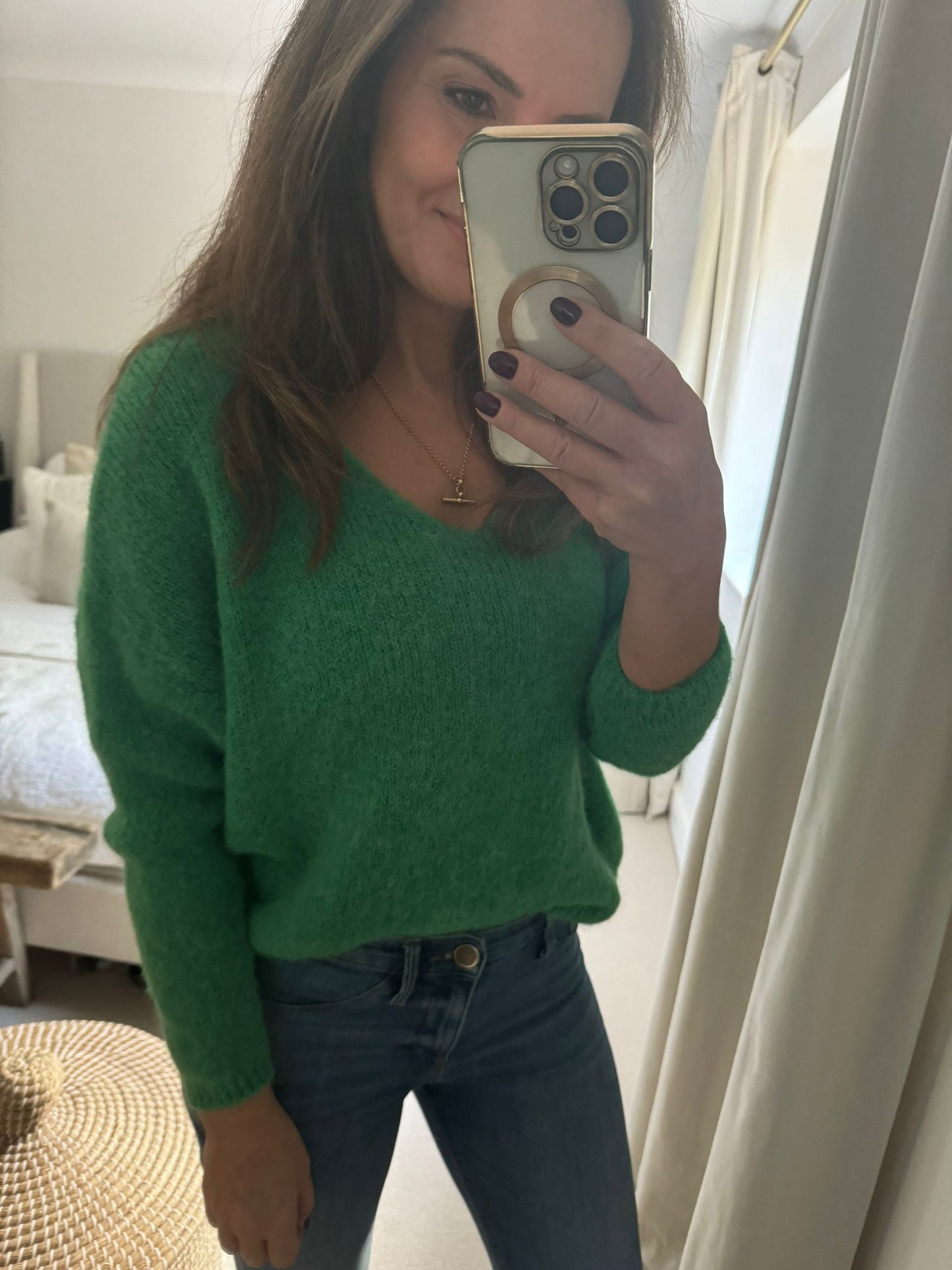 Green V Neck Wool Jumper