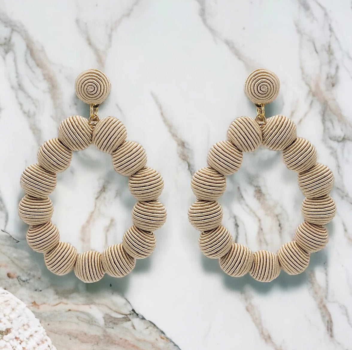 Ivory Woven ball Oval Earrings