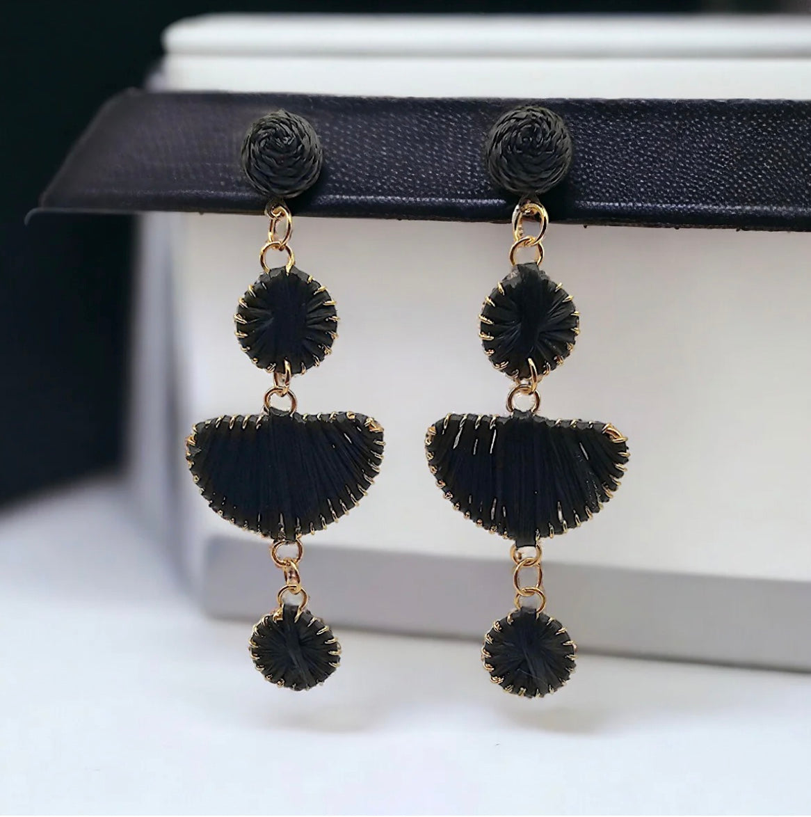 Black Half Moon and Circle Drop Earrings