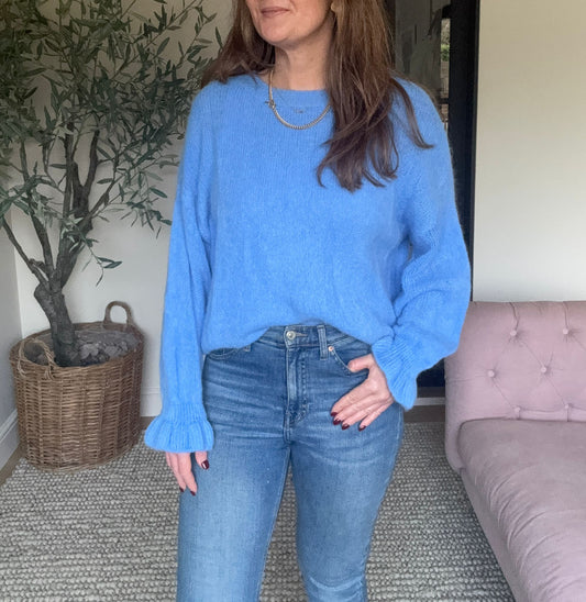 Cornflower Blue  wool blend Jumper with scallop cuff