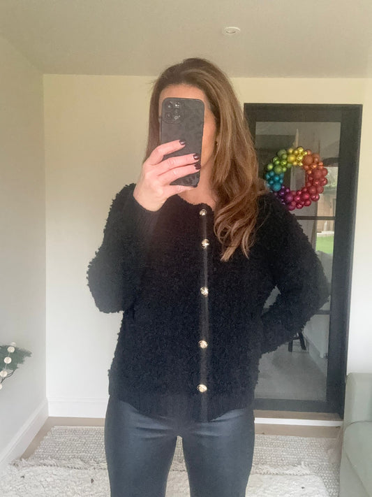 Black Textured Soft Knit Cardigan