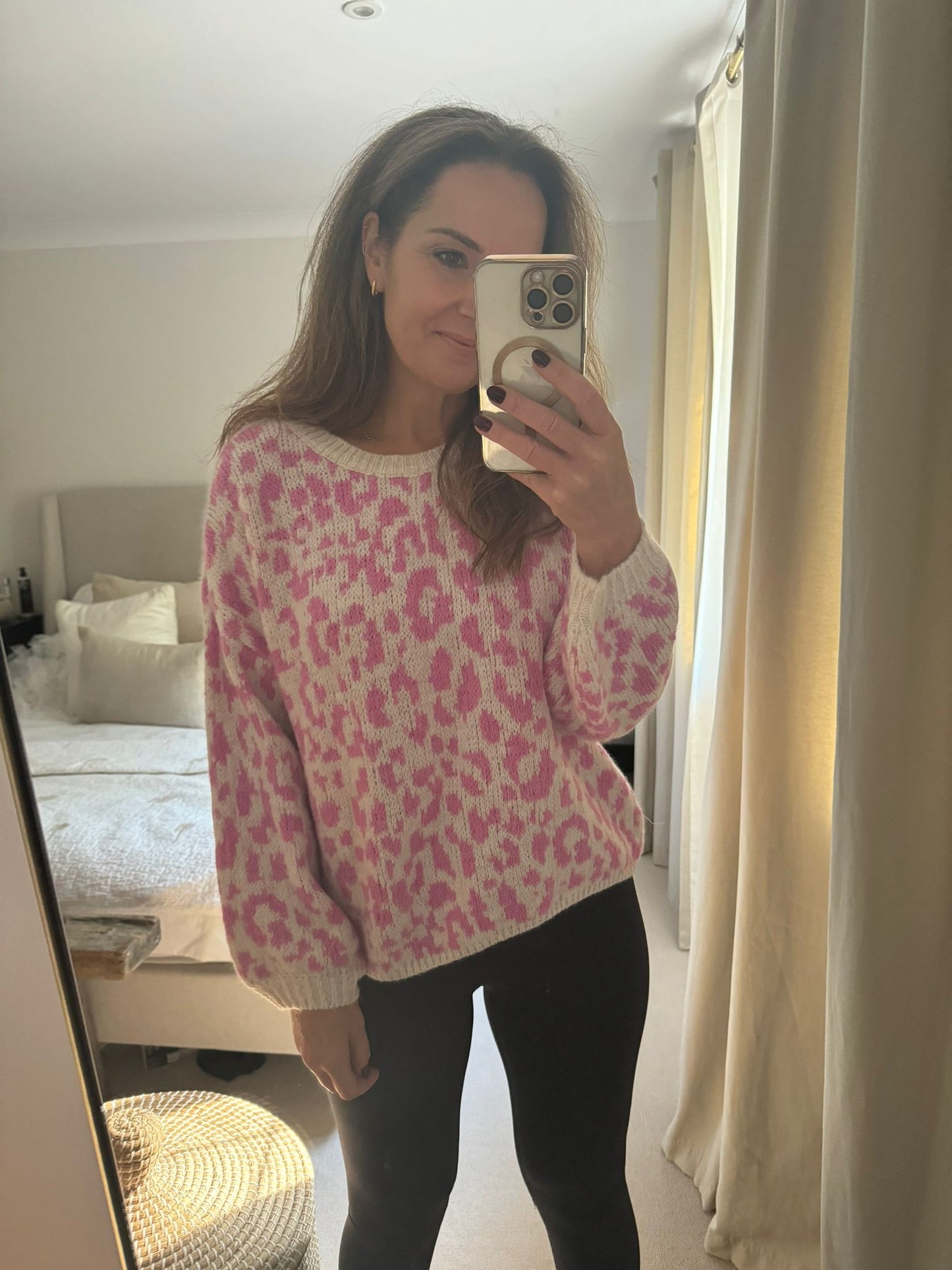 Pink and Cream Leopard Print Jumper