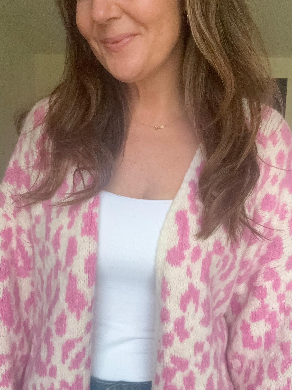 Pink and Cream Leopard Print Cardigan