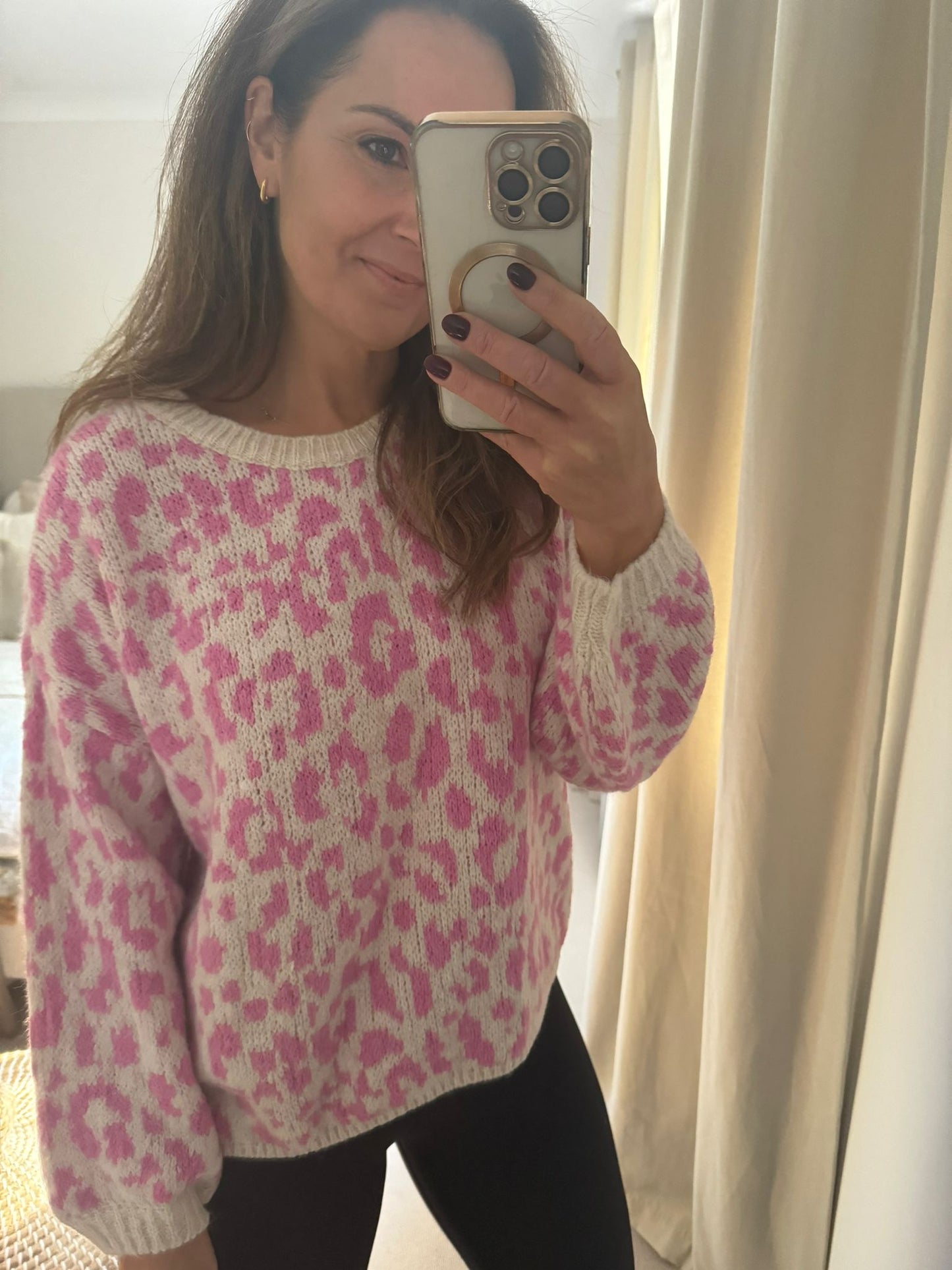 Pink and Cream Leopard Print Jumper