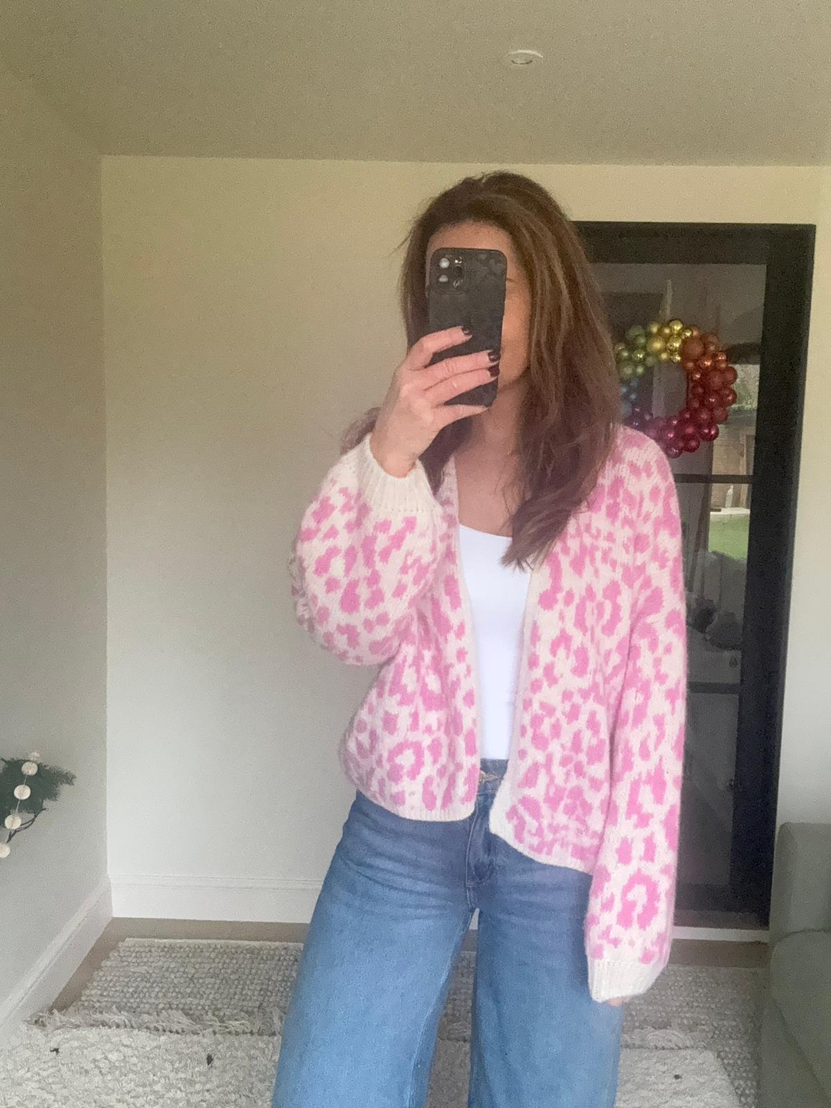 Pink and Cream Leopard Print Cardigan