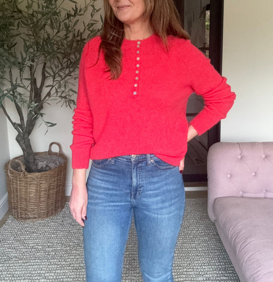 Dark Coral wool blend button front Jumper