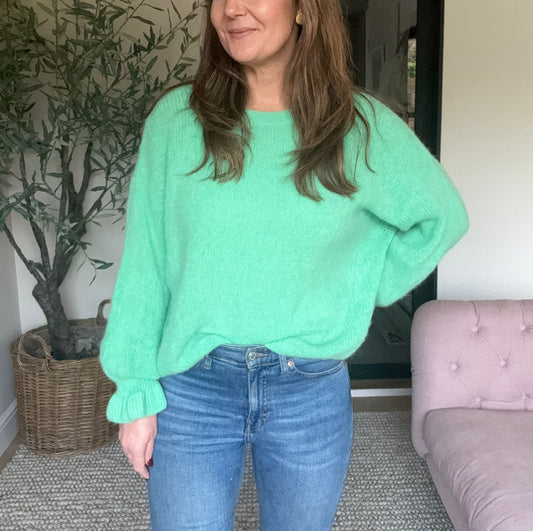 Green wool blend Jumper with scallop cuff