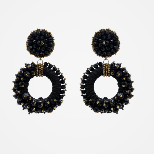 Black Beaded Circle Drop Earrings