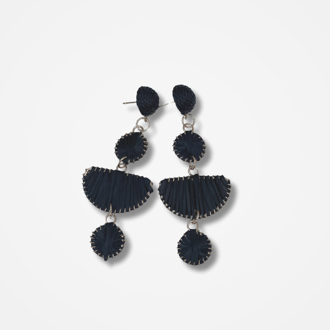 Black Half Moon and Circle Drop Earrings