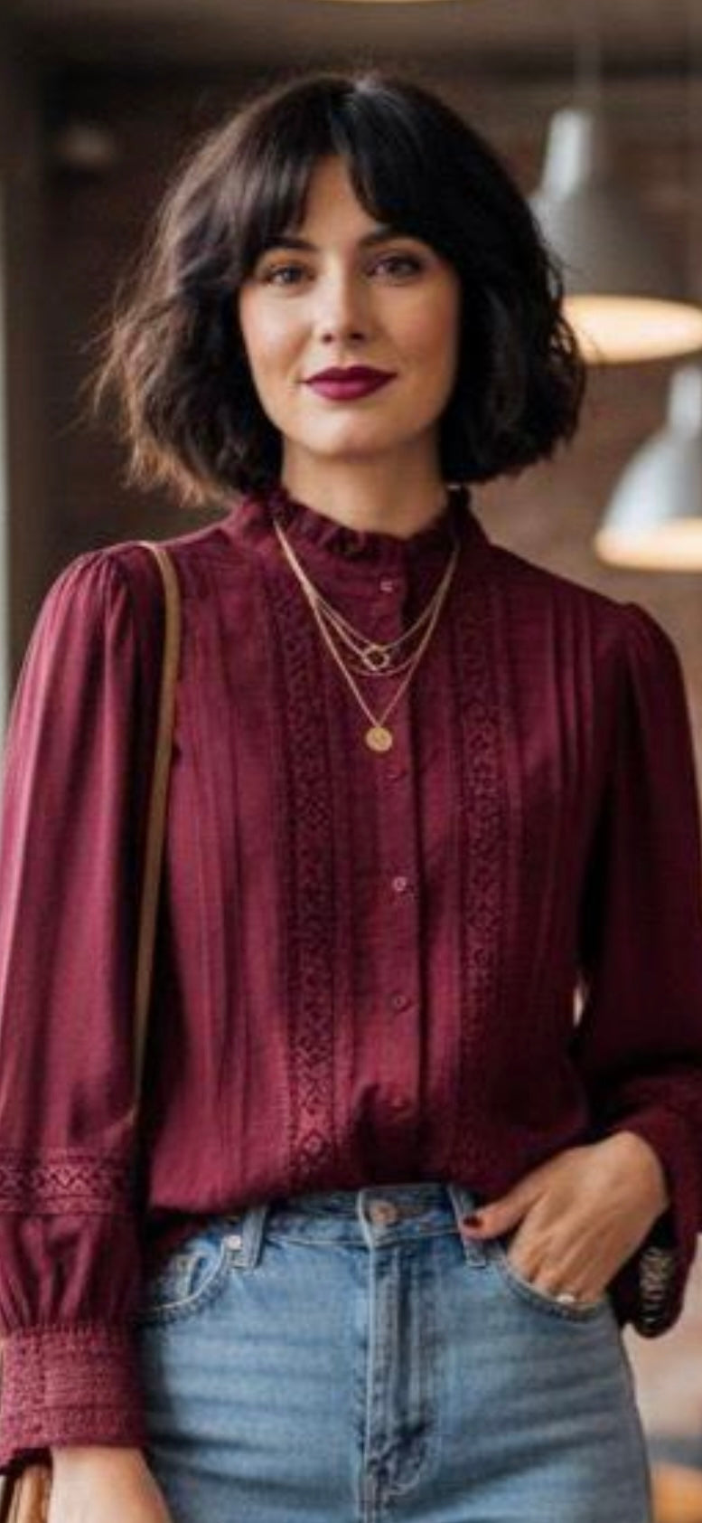 Burgundy Marketa Embroidery Detailed Blouse