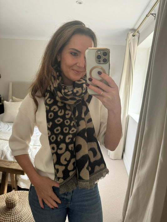 Brown and Black Print Knit Scarf