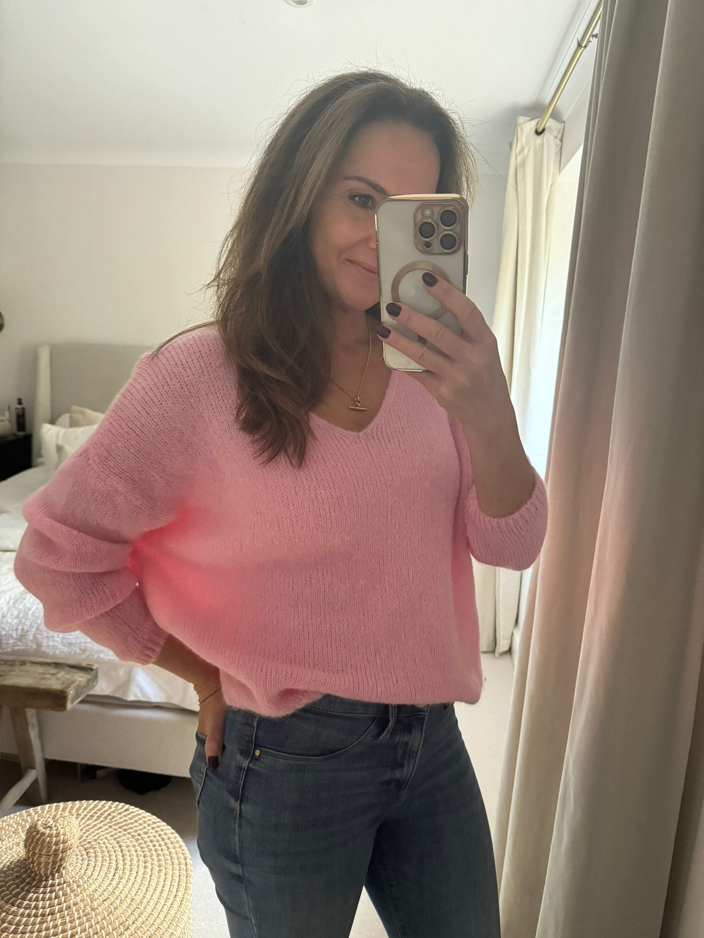 Pink V Neck Wool Jumper