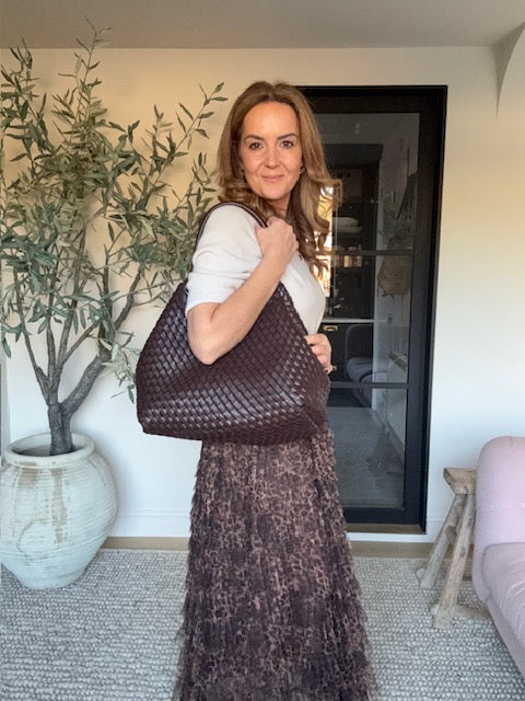 Brown Faux leather Weave Tote bag