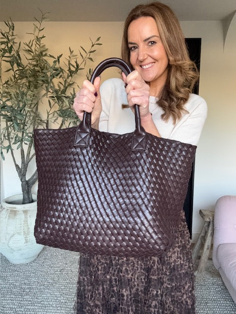 Brown Faux leather Weave Tote bag