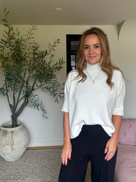 Cream 3/4 Sleeve Poloneck