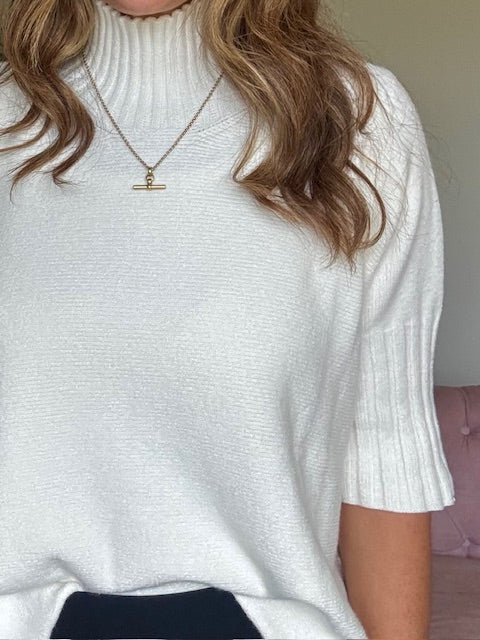 Cream 3/4 Sleeve Poloneck