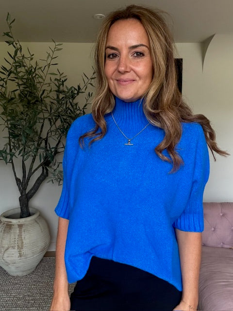 Blue 3/4 Sleeve Poloneck