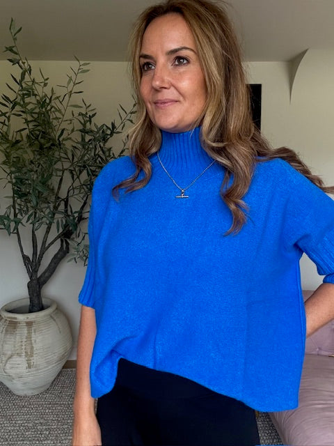 Blue 3/4 Sleeve Poloneck