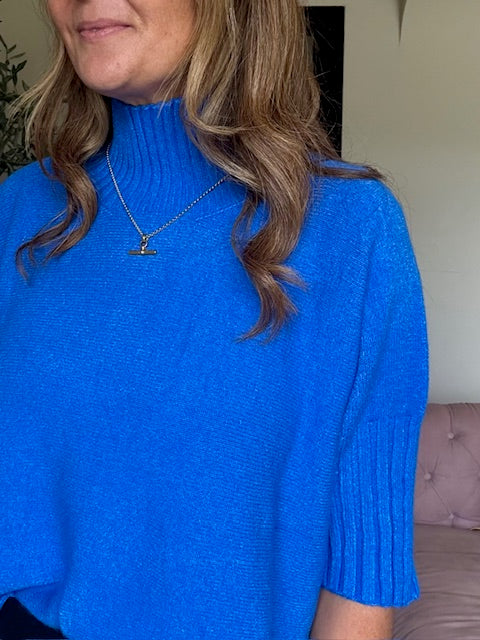 Blue 3/4 Sleeve Poloneck