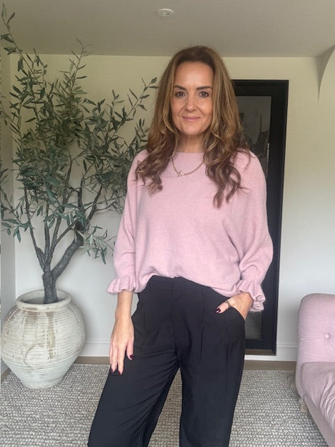 Frill 3/4 Sleeve Jumper - Dusky Pink
