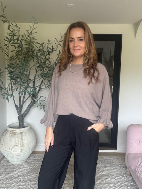 Frill 3/4 Sleeve Jumper - Taupe