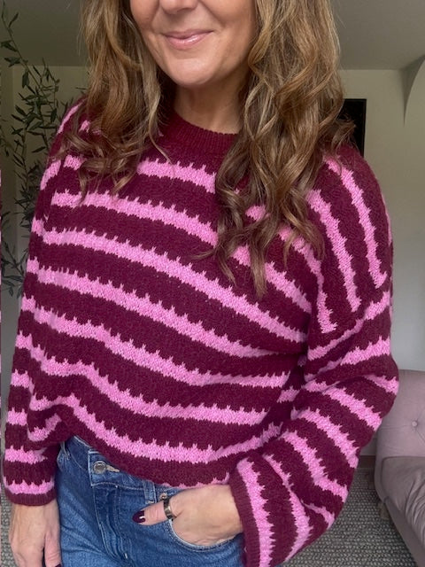 Burgundy/Pink Striped Jumper